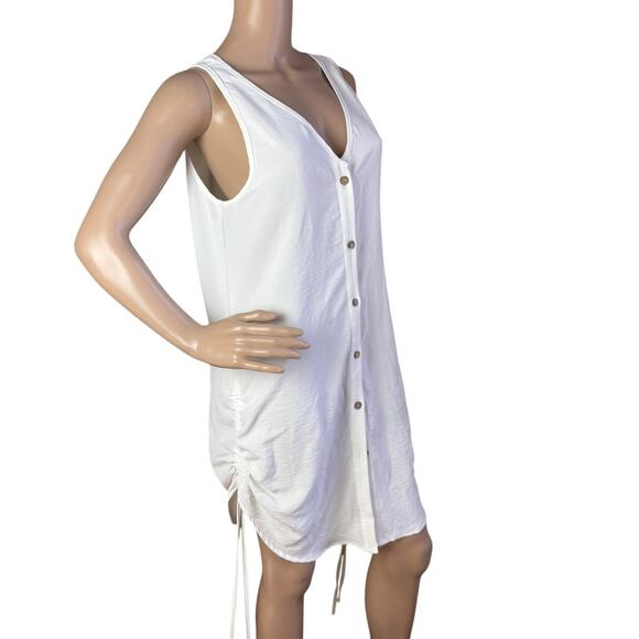 BSUBeach White Sleeveless Button Front Ruched Hem Sides Swim Cover Up M - Picture 3 of 6